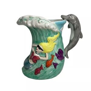 Living Quarters Wave Mermaid Pitcher Dolphin Handle Ocean Fish Flamingo T27
